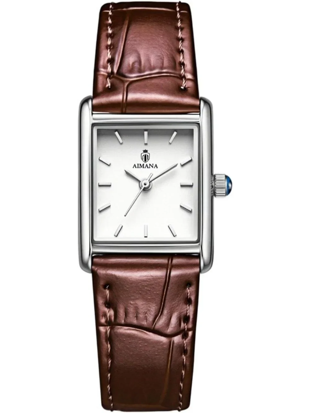 Women's Silver Case Brown Rectangle Vintage Leather Strap  Quartz Movement Watch